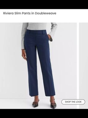 LOFT Navy Straight-Leg Dress Trousers